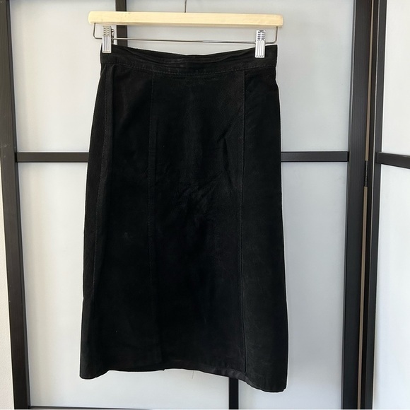 [XS/S] Vintage 100% Real Suede Black Midi Length Pencil Skirt Stunning - Picture 3 of 16